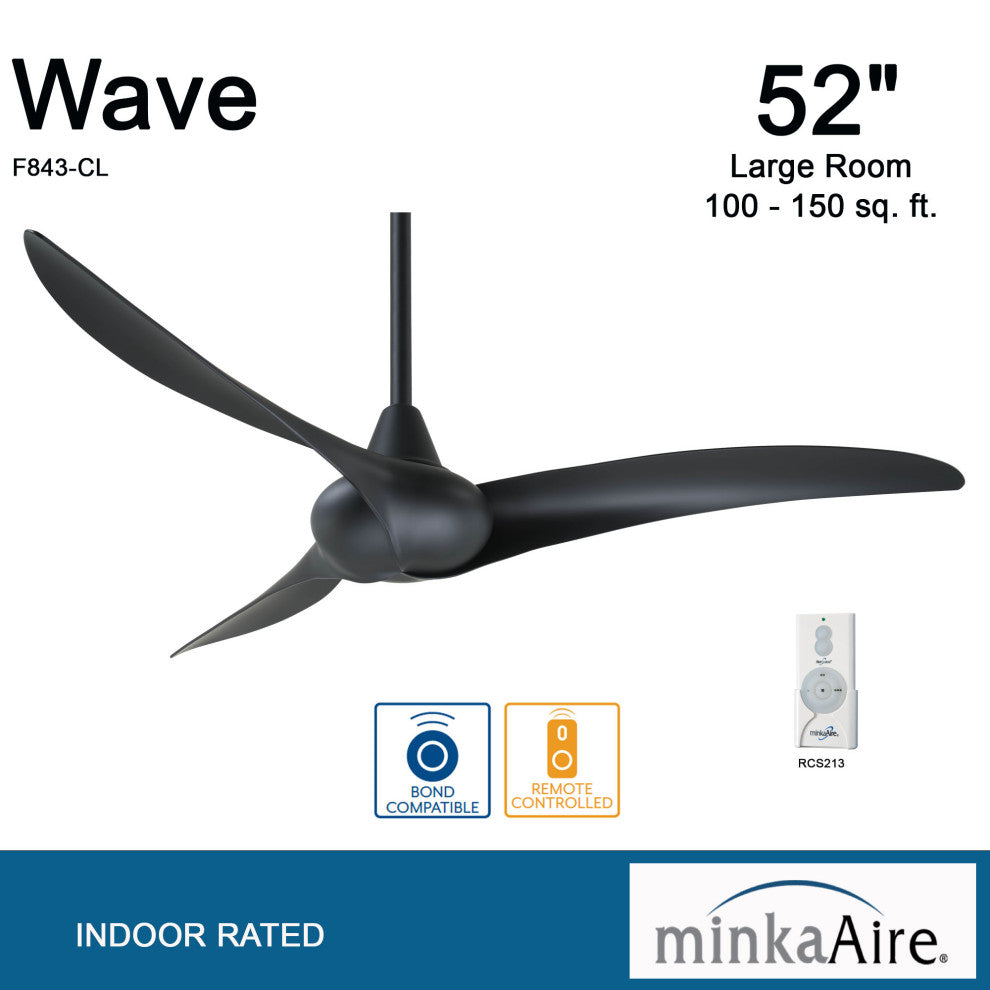 Minka Aire Wave 52" Ceiling Fan With Remote Control, Coal