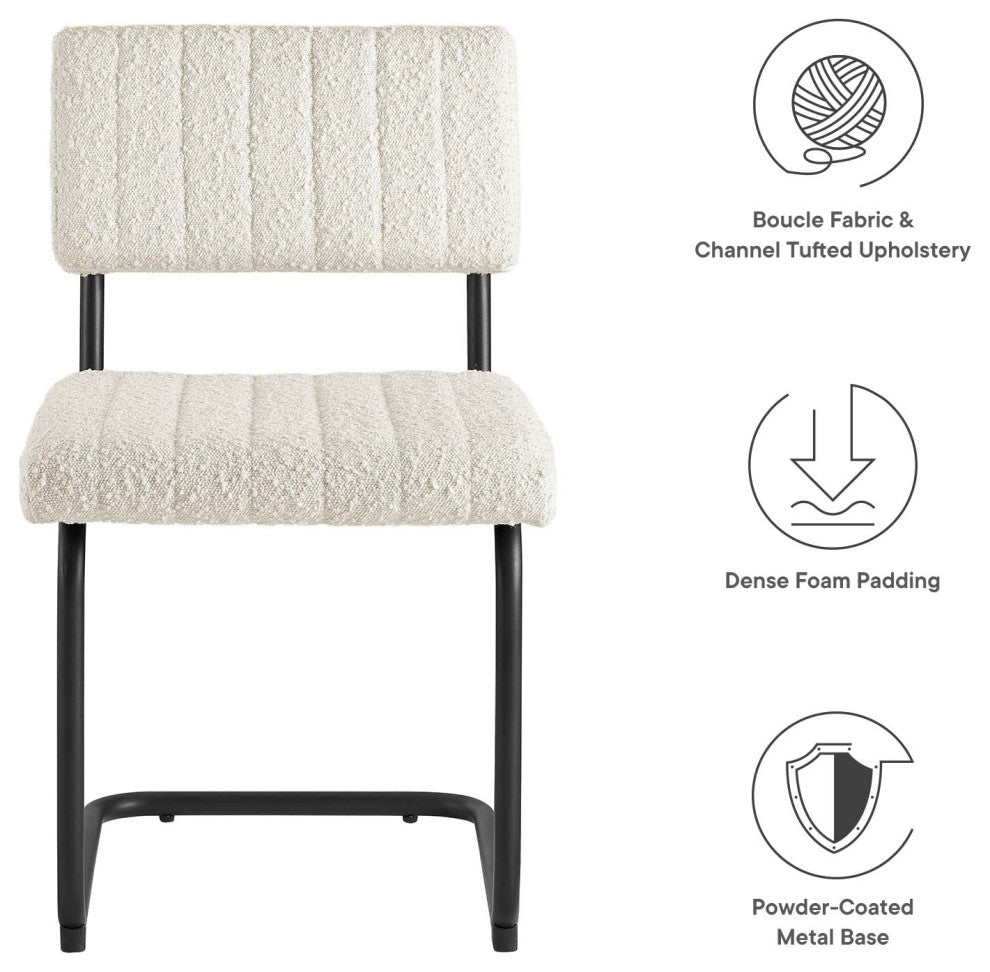 Parity Boucle Dining Side Chairs, Set of 2, Black Ivory