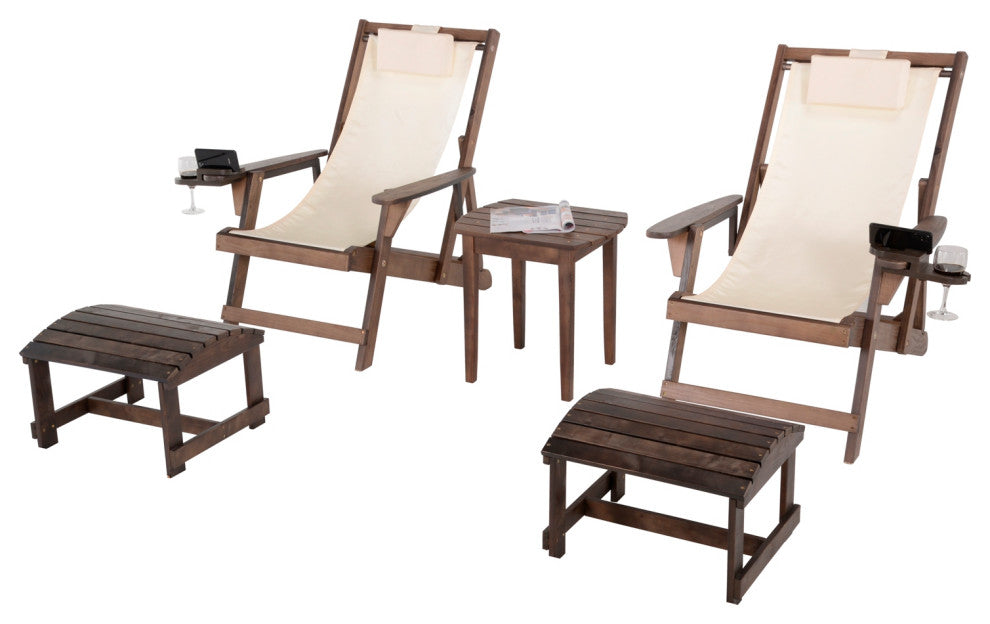 Romantic Collection Canvas Sling Chair with Cup and Wine Holder, Dark Brown Fram