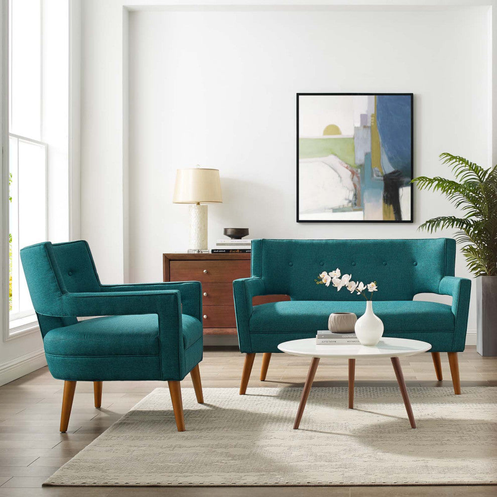 Armchair and Loveseat Sofa Set, Fabric, Teal Blue, Modern, Lounge Hospitality