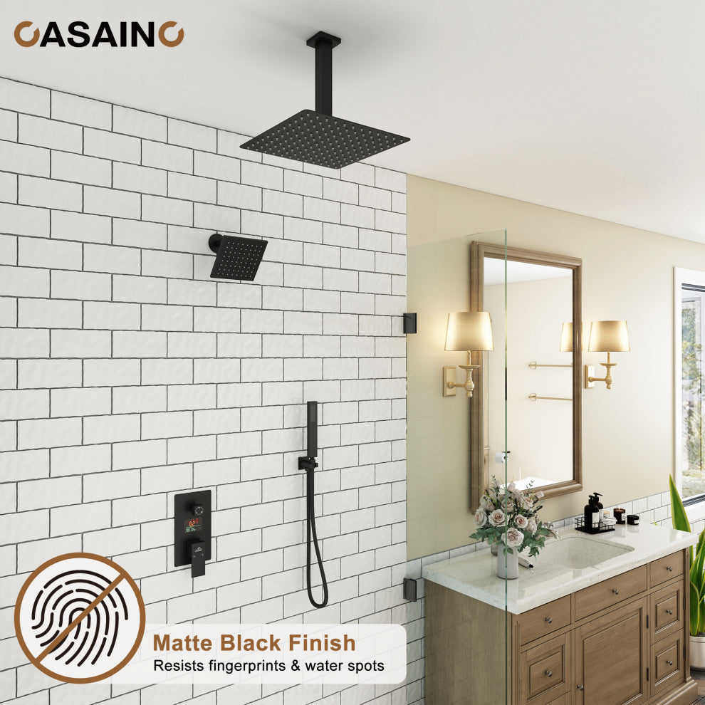 3 Function Wall Mounted Digital Display Shower System, Matte Black