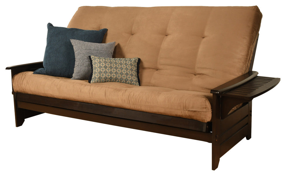 Mesa Frame Queen Futon With Espresso Finish, Espresso, Suede Peat Brown