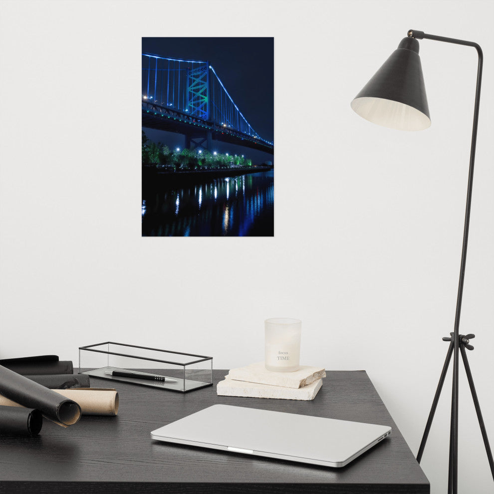 The Ben Franklin Bridge 3 Night Urban Landscape Photo Unframed Wall Art Print, 12" X 18"