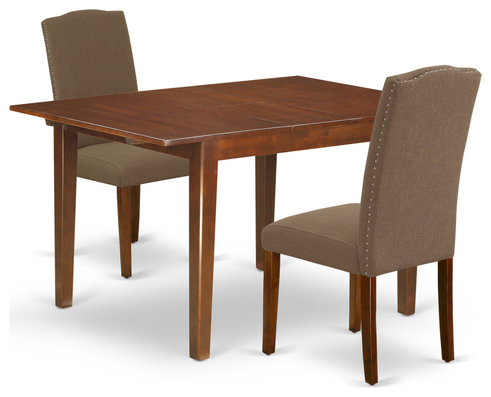3Pc 42/54" Dining Table, 12 In Butterfly Leaf, Pair Of Parson Chair, Dark Coffee