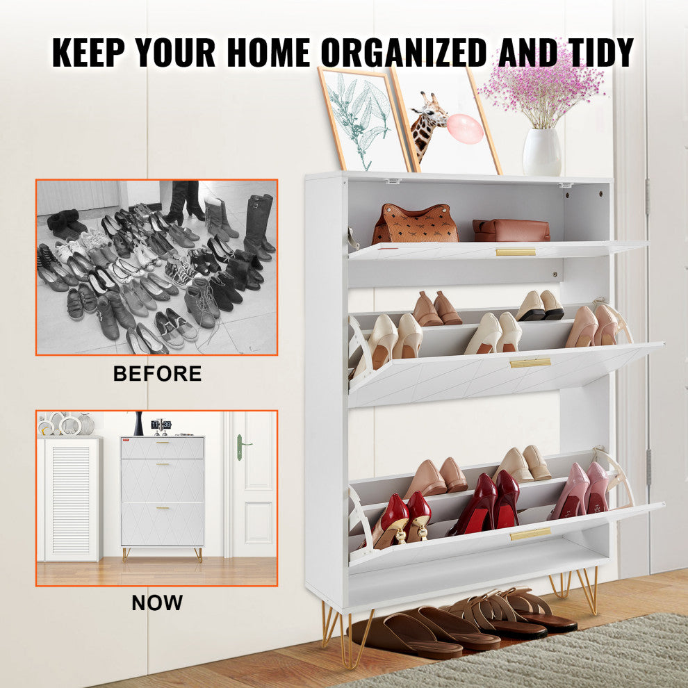 VEVOR Shoe Cabinet with 3 Flip Drawers Shoe Storage Cabinet for Entryway Hallway