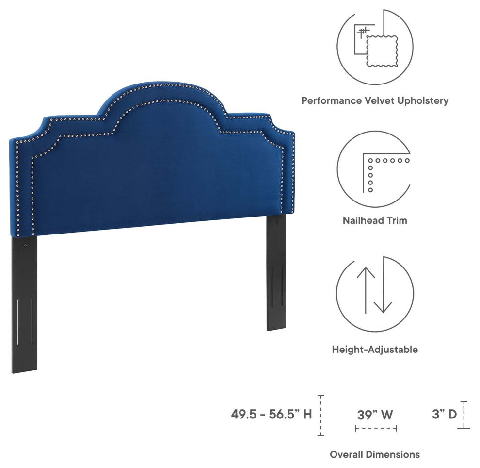 Headboard, Nailhead, Twin Size, Blue Navy, Velvet, Modern, Mid Century Guest