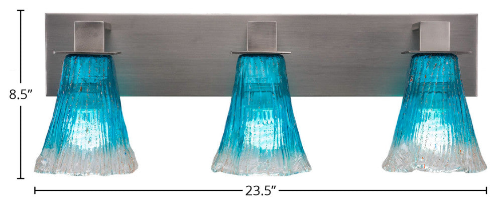 Apollo 3-Light Bath Bar, Graphite/Fluted Teal Crystal
