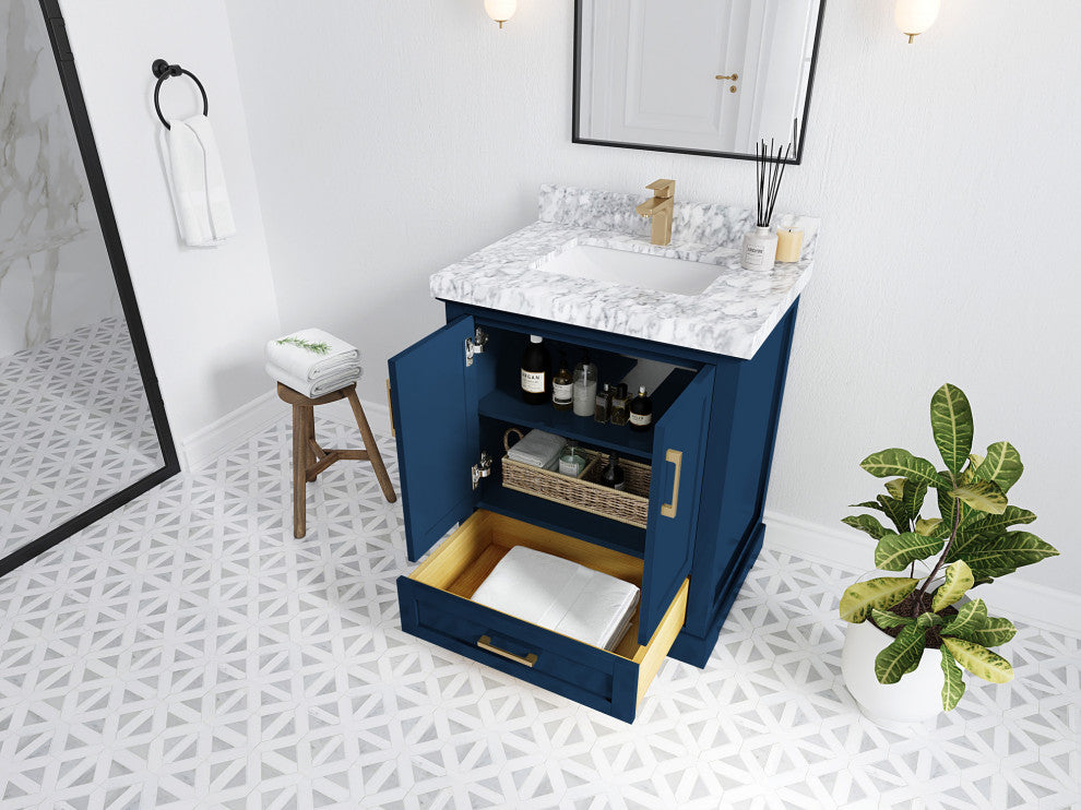Boston 30 Single Sink Bath Vanity in Navy Blue 2" Pearl Gray