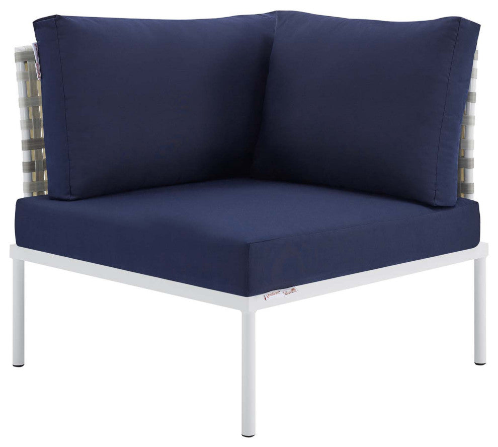 Lounge Sectional Sofa Chair Table Set, Sunbrella, Aluminum, Blue Navy, Outdoor