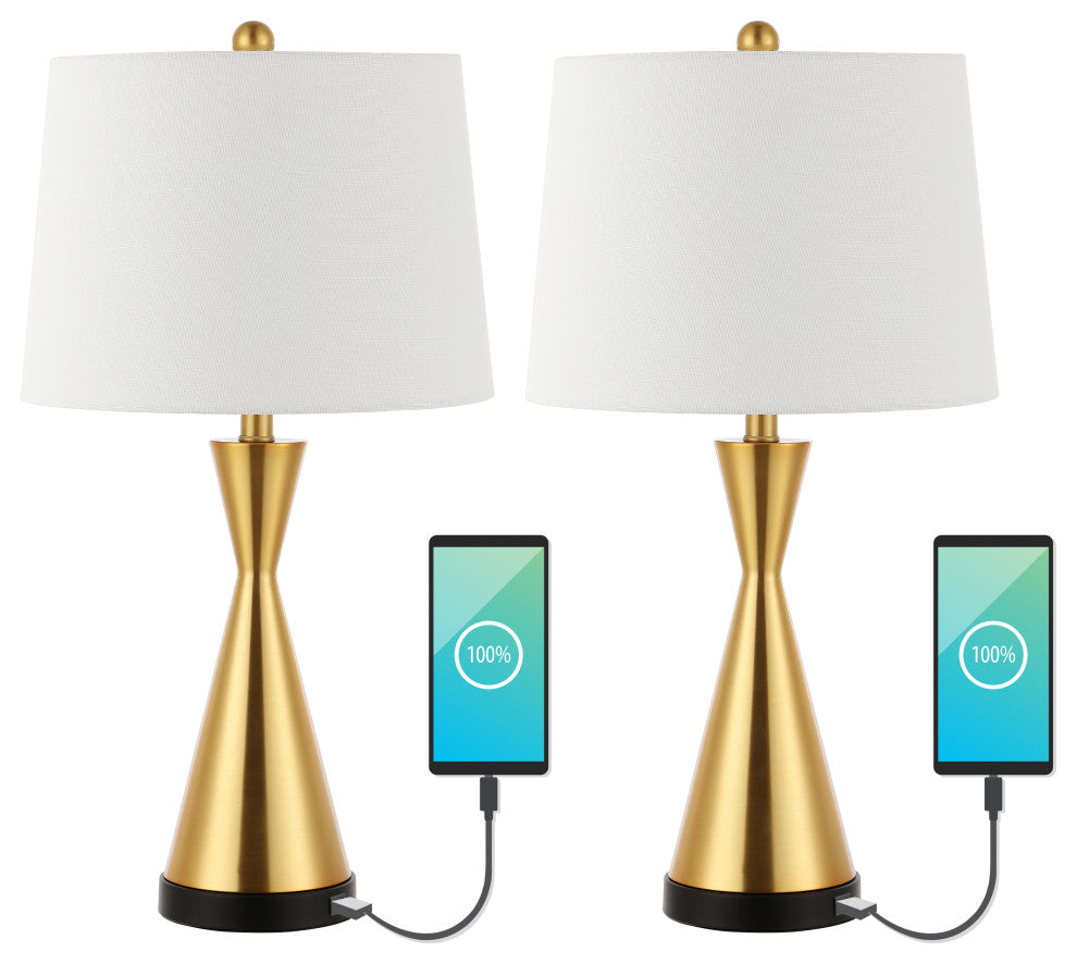 Colton 26" French Country Iron Table Lamp, USB Charging, Set of 2, Gold