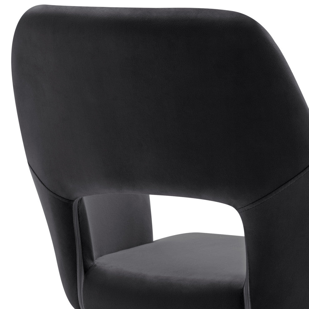 Open-Back Velvet Home Office Chair, Black