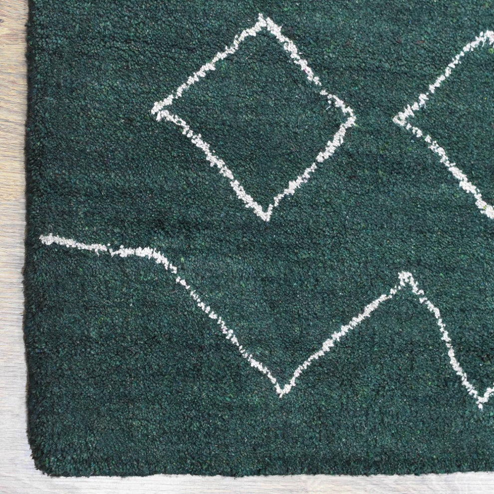 HAND KNOTTED LOOM SILK AREA RUGS-6'x9',Rectangle,Dark Green White,Contemporary