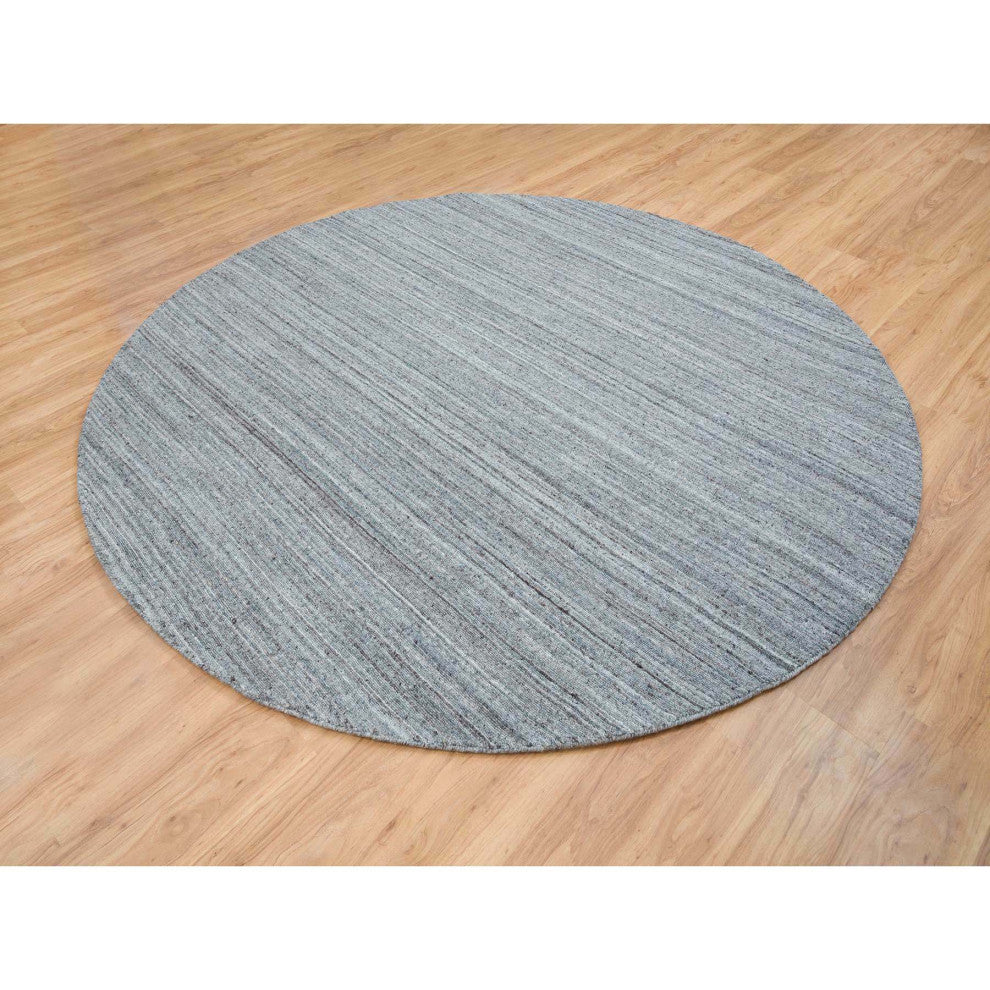 Arsenic Gray Modern Striae Design Wool Hand Loomed Round Oriental Rug  8'x8'