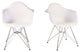 Set of 2 DAR White Mid Century Modern Dining Armchair, Steel Eiffel Legs