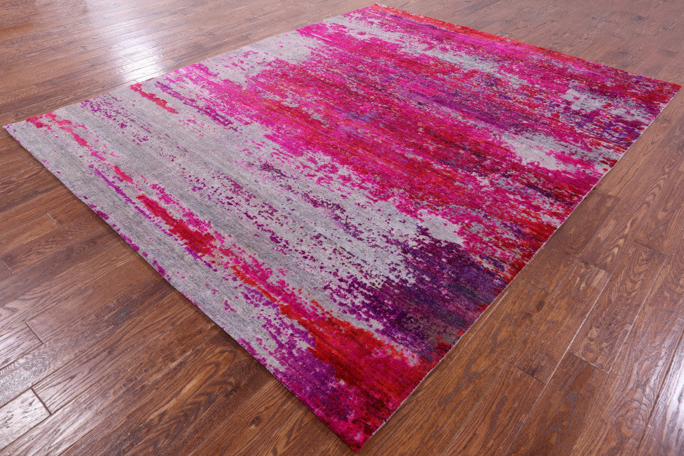 7' 11" X 10' 0" Abstract Wool and Silk Handmade Rug Q9042