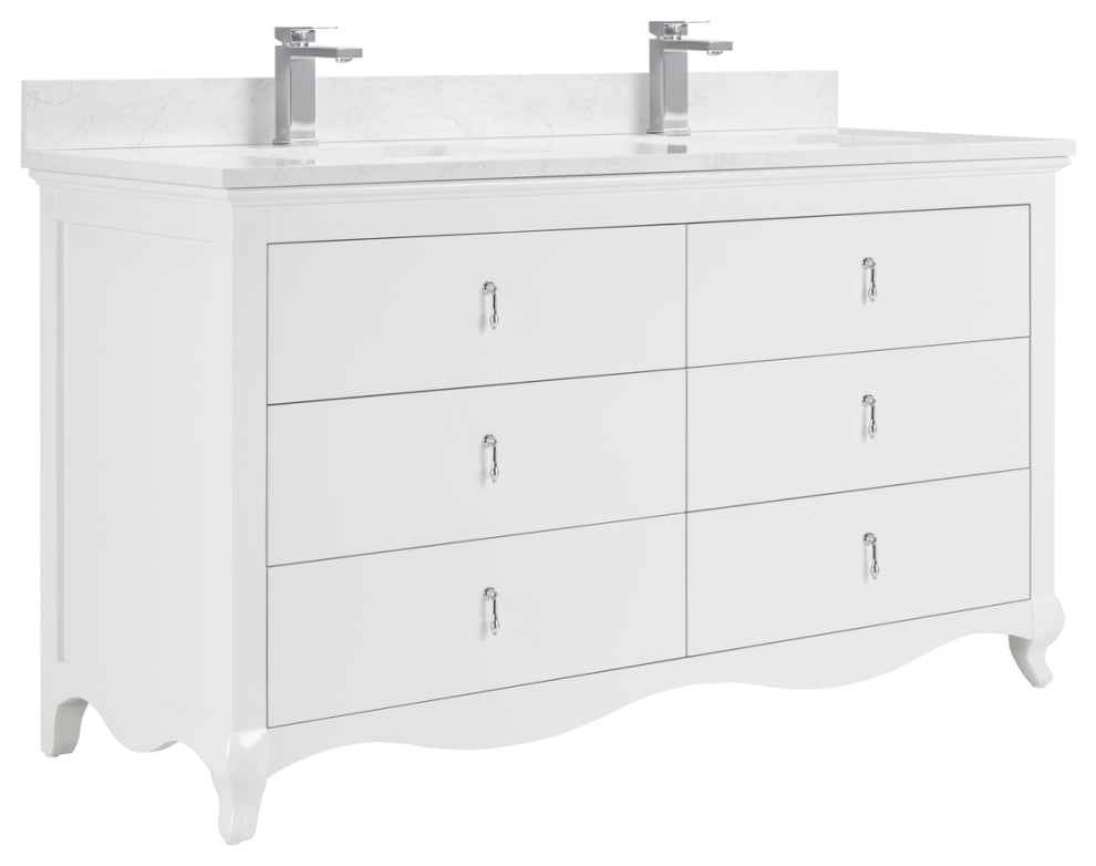 Legion Furniture WS2512 Series Bathroom Sink Vanity, White, 60", Artificial Stone Top, Double Sink