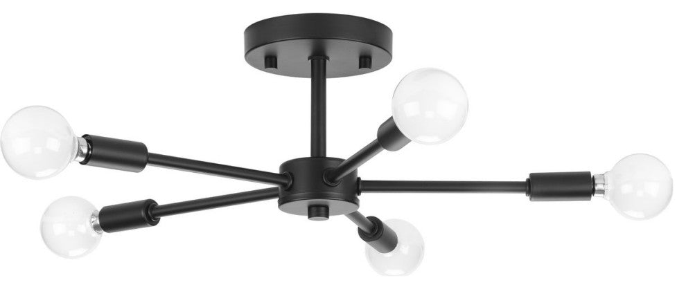 Delayne Collection 16, 5-Light Matte Black Semi-Flush Mount Light