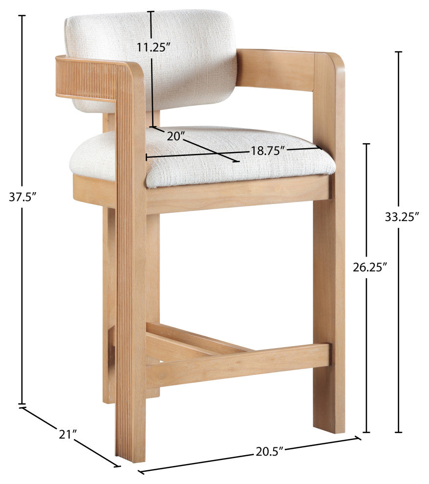 Sacha Upholstered Bar and Counter Stool, Cream, Linen Textured Fabric, Natural