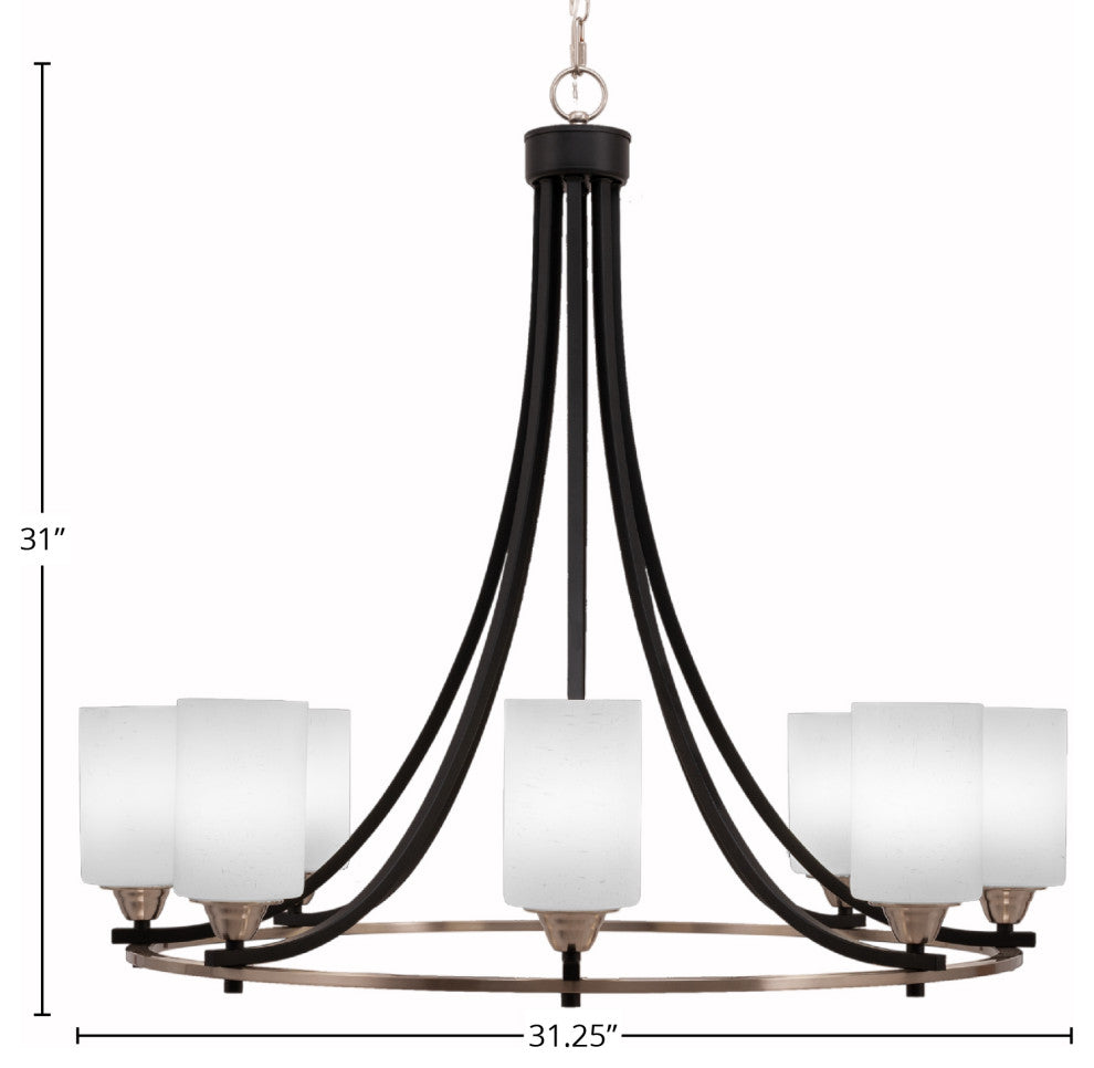 Paramount 8-Light Chandelier, Matte Black & Brushed Nickel, 4" White Muslin