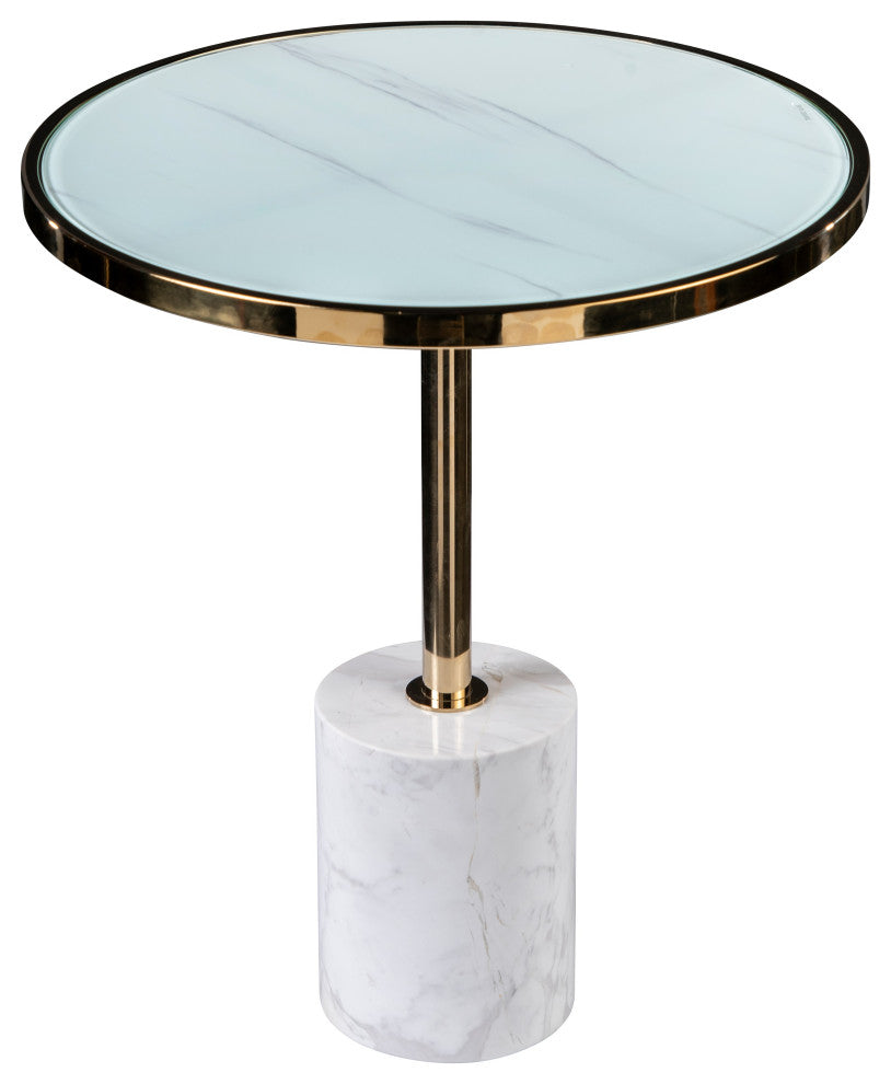 Kaia Marble Base Side Table, Gold and White