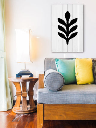 "Black Leaf 2" Painting Print on White Wood