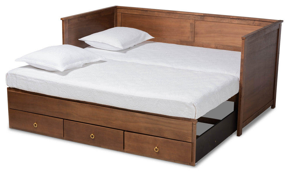 Thomas Classic Walnut Brown Wood Expandable Daybed with Storage Drawers