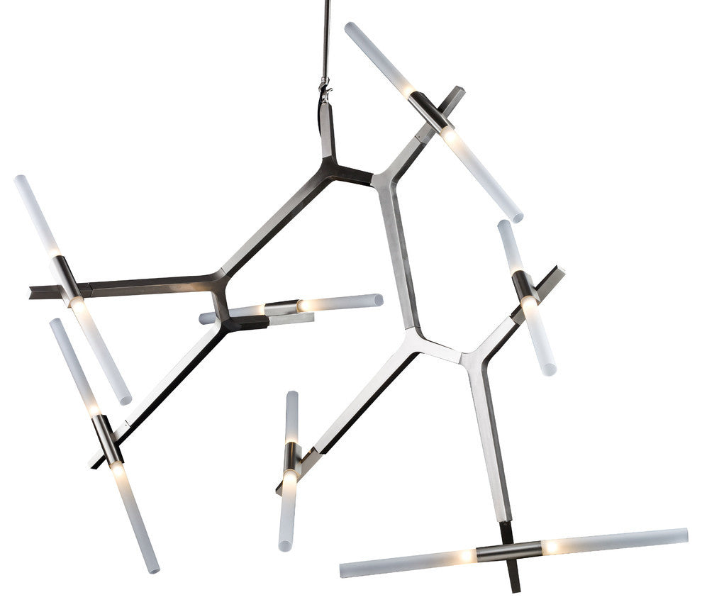 Satin Nickel Frame, White Glass Rod Light Fixture