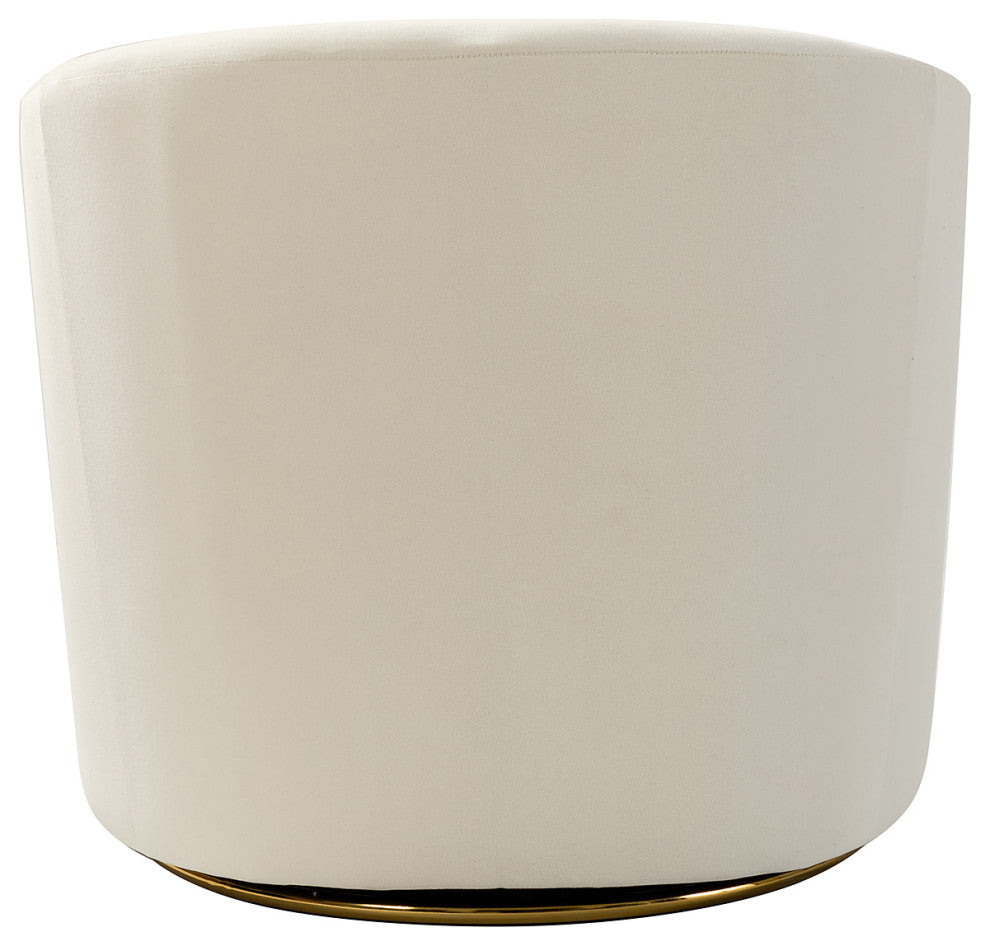 Upholstered Accent Comfy Swivel Chair With Metal Base, Ivory