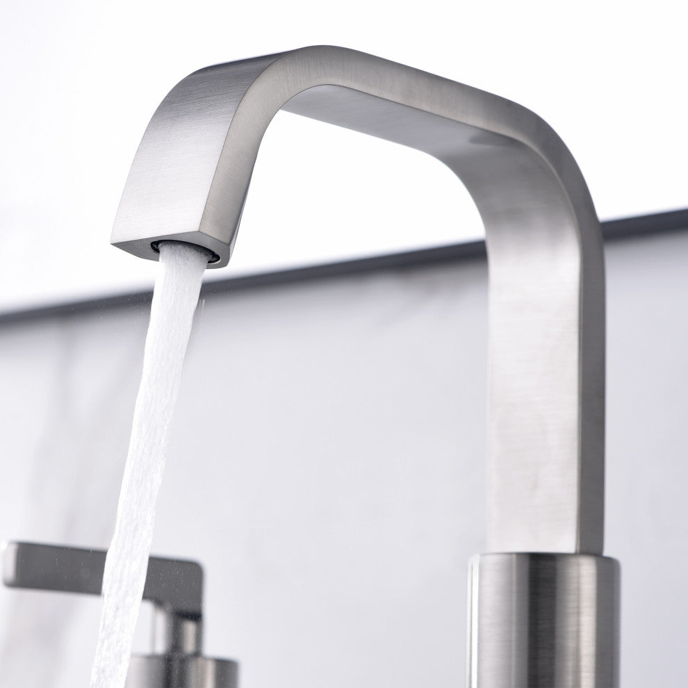 Luxier WSP04-T 2-Handle Widespread Bathroom Faucet with Drain, Brushed Nickel