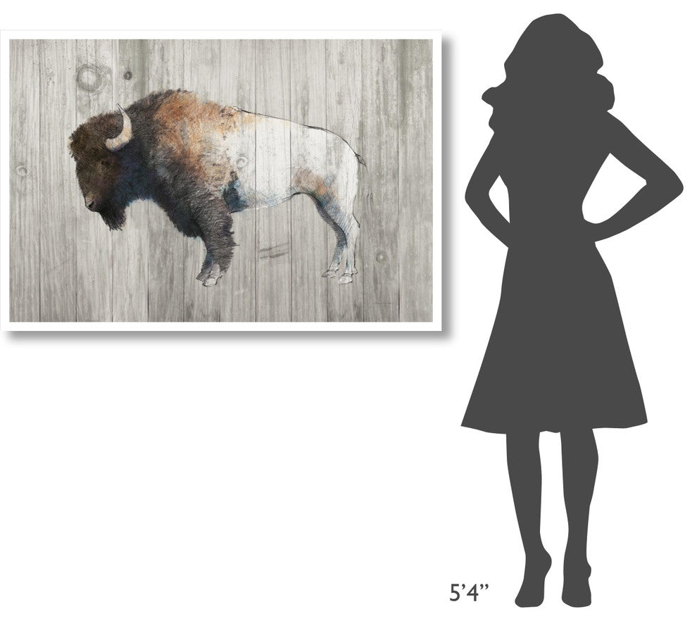 "Colorful Bison Dark Brown on Wood" Paper Print by Avery Tillmon, 50"x34"