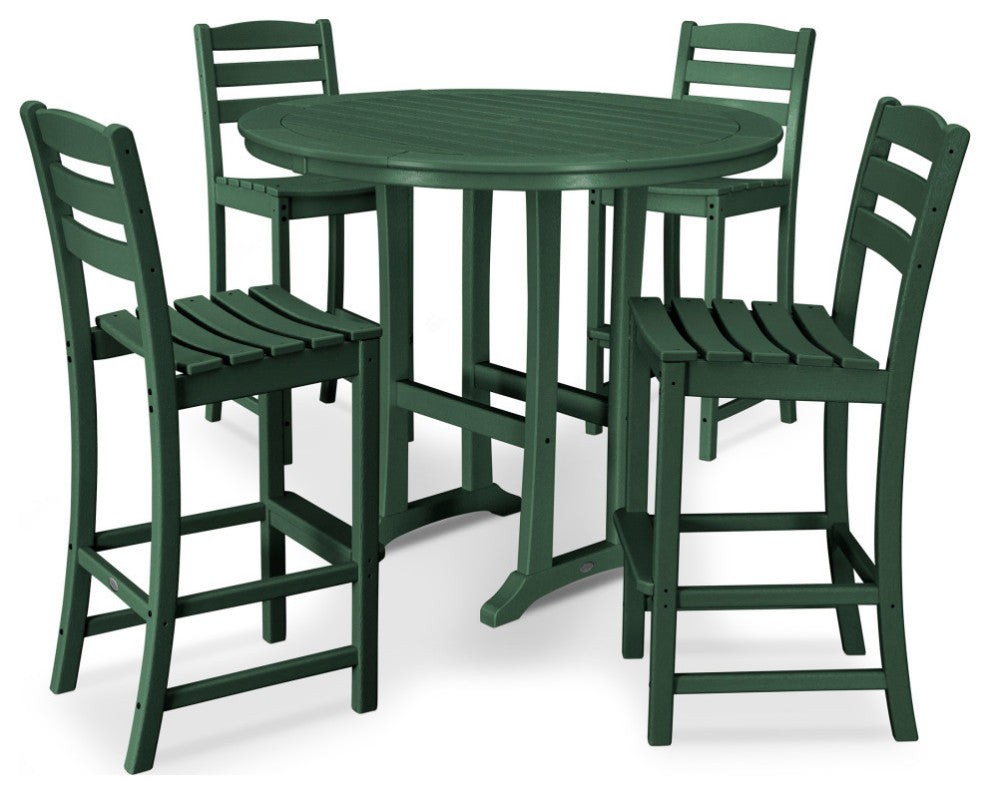 Polywood 5-Piece La Casa Side Chair Bar Dining Set, Green