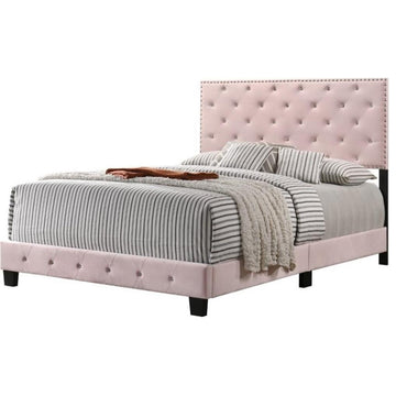 Glory Furniture Suffolk Velvet Upholstered Full Bed in Pink