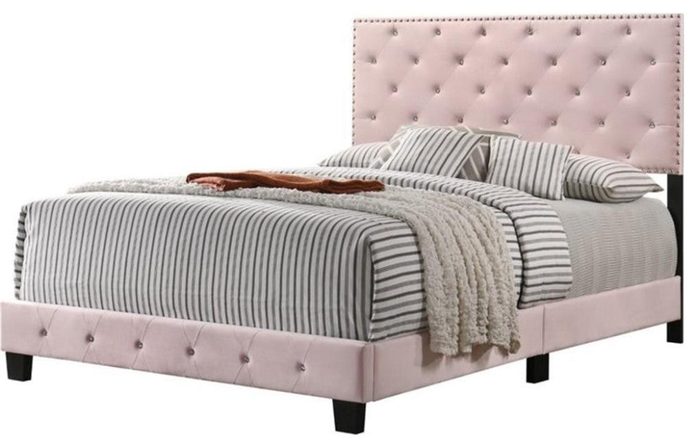 Glory Furniture Suffolk Velvet Upholstered Full Bed in Pink
