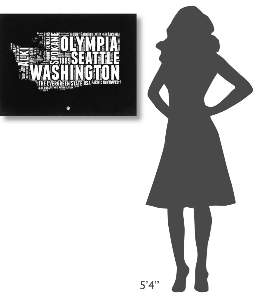 "Washington Black and White Map" Fine Art Print