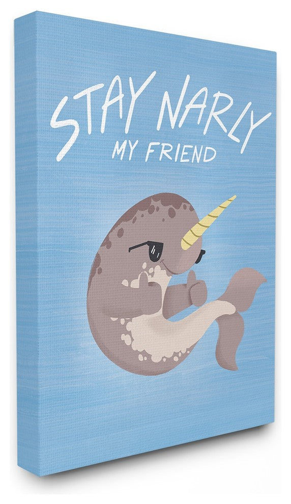 The Kids Room Stay Narly Narwhal Fun Sunglasses Blue Canvas Wall Art, 24"x30"