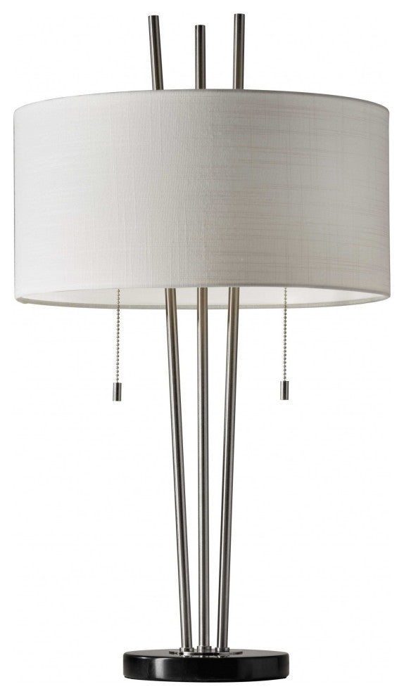 Stylish Triple Pole Brushed Steel Metal Table Lamp