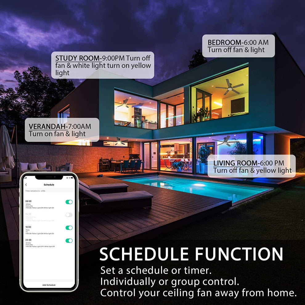 CARRO Flush Mount Ceiling Fan With Dim LED Light and Remote Smart 52" 5-Blade, Walnut