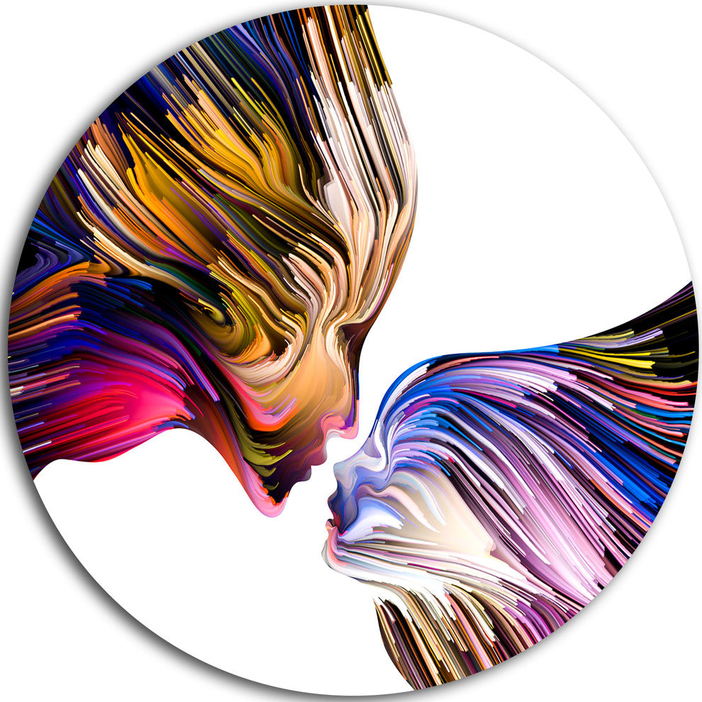 Metaphorical Mind Painting, Contemporary Large Disc Metal Wall Art, 23"