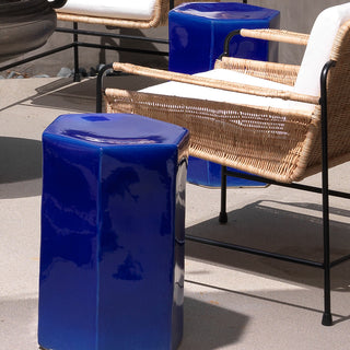 Porto Ceramic Indoor/Outdoor Side Table, Cobalt Blue, Large