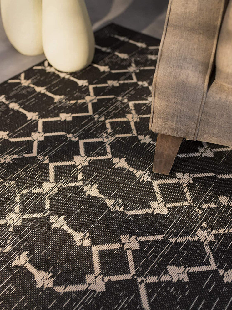 Outdoor Collection Geometric Area Rug - Bohemian Rug, Charcoal, 7'10"x10'