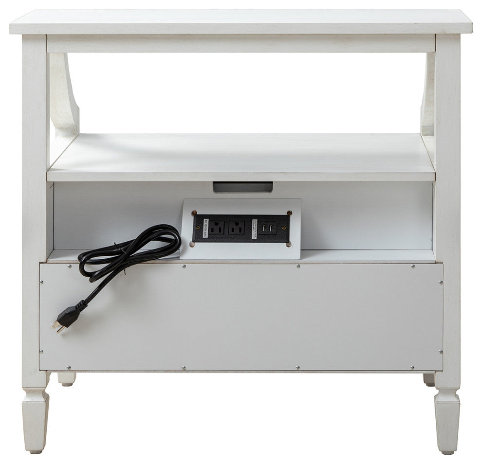 Drawer Nightstand With Built-In Outlets, Set of 2, White