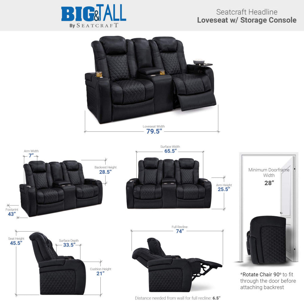 Seatcraft Headline Home Theater Seating, Black, Loveseat