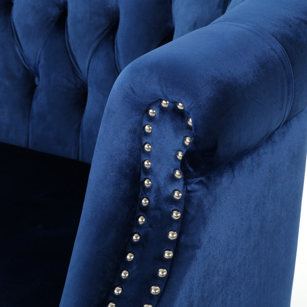 GDF Studio Melaina Tufted Scroll Arm New Velvet Loveseat, Navy Blue