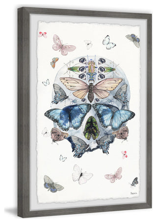 "Blooming Butterfly Skull" Framed Painting Print, 24"x36"
