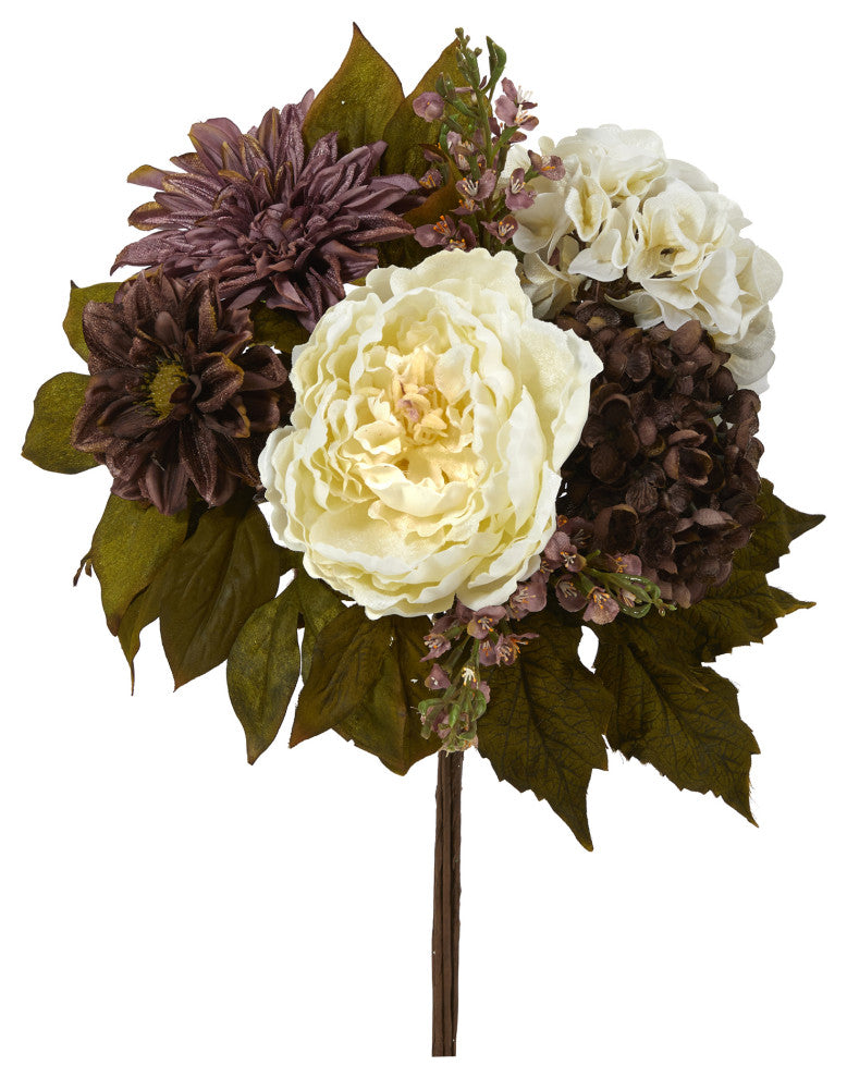16" Peony, Hydrangea and Dahlia Artificial Flower Bouquet, Set of 2