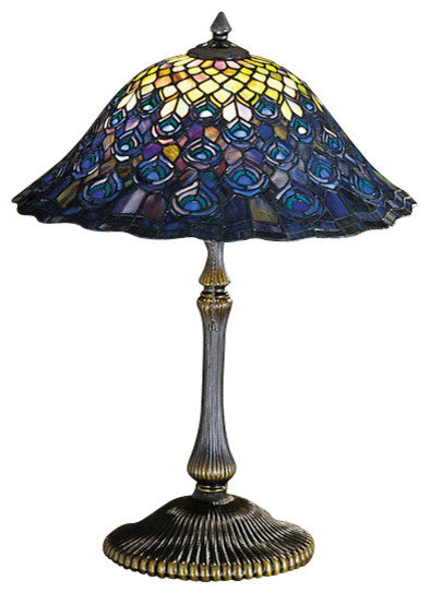 22"H Tiffany Peacock Feather Table Lamp