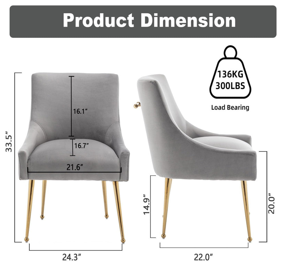SEYNAR Velvet Dining Chairs, Set of 2, Upholstered Accent Side Chairs, Gray