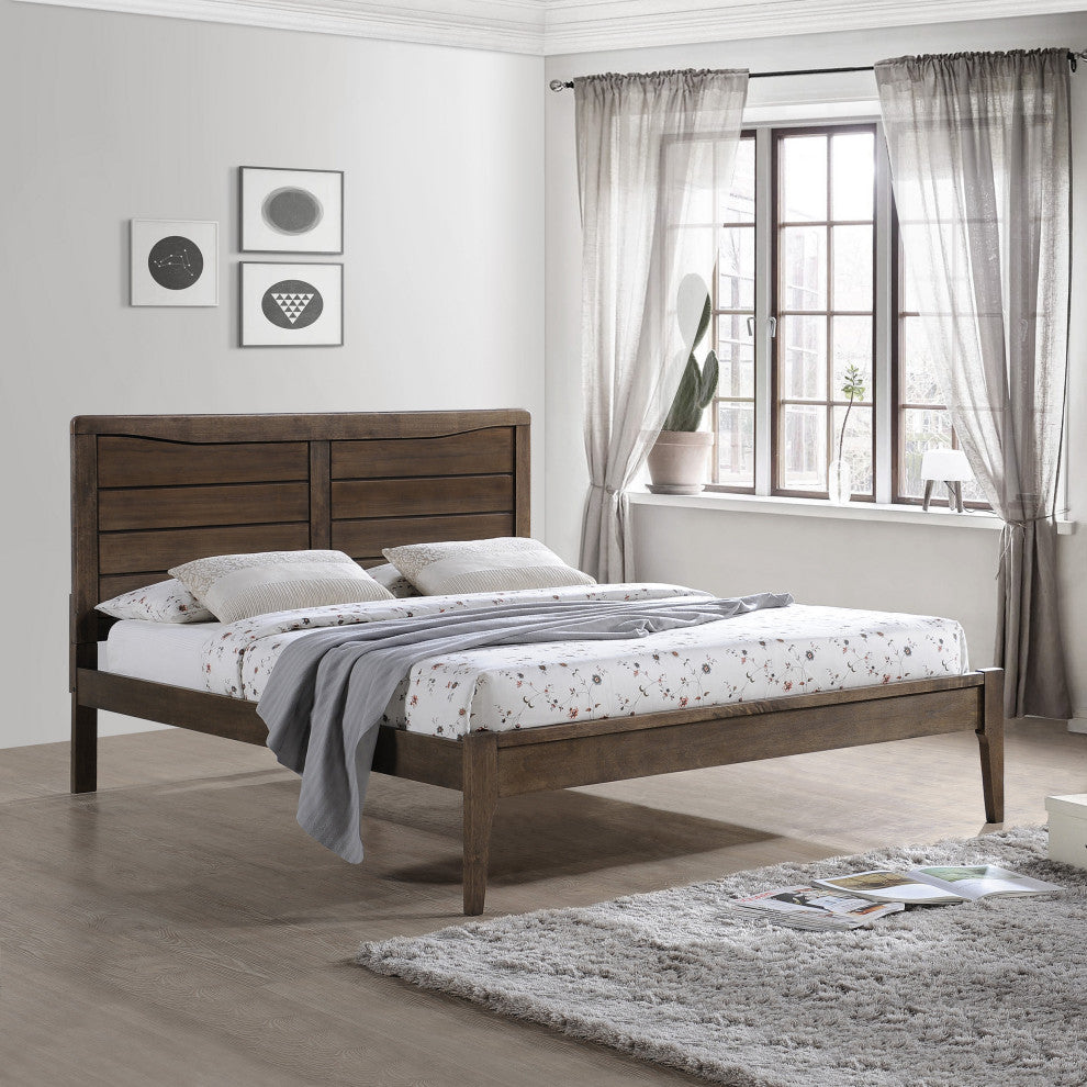Stacey Rustic Wooden Queen Platform Bed, Weathered Oak