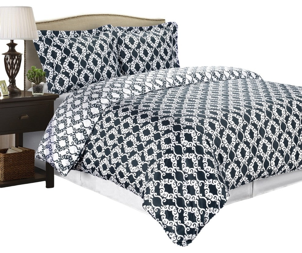 Sierra Gray/White Silky Soft 100% Egyptian Cotton Duvet Set, Twin/Twin Xl