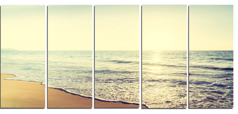 Bright Seashore during Sunset, Seashore Canvas Art Print, 60"x28", 5 Panels